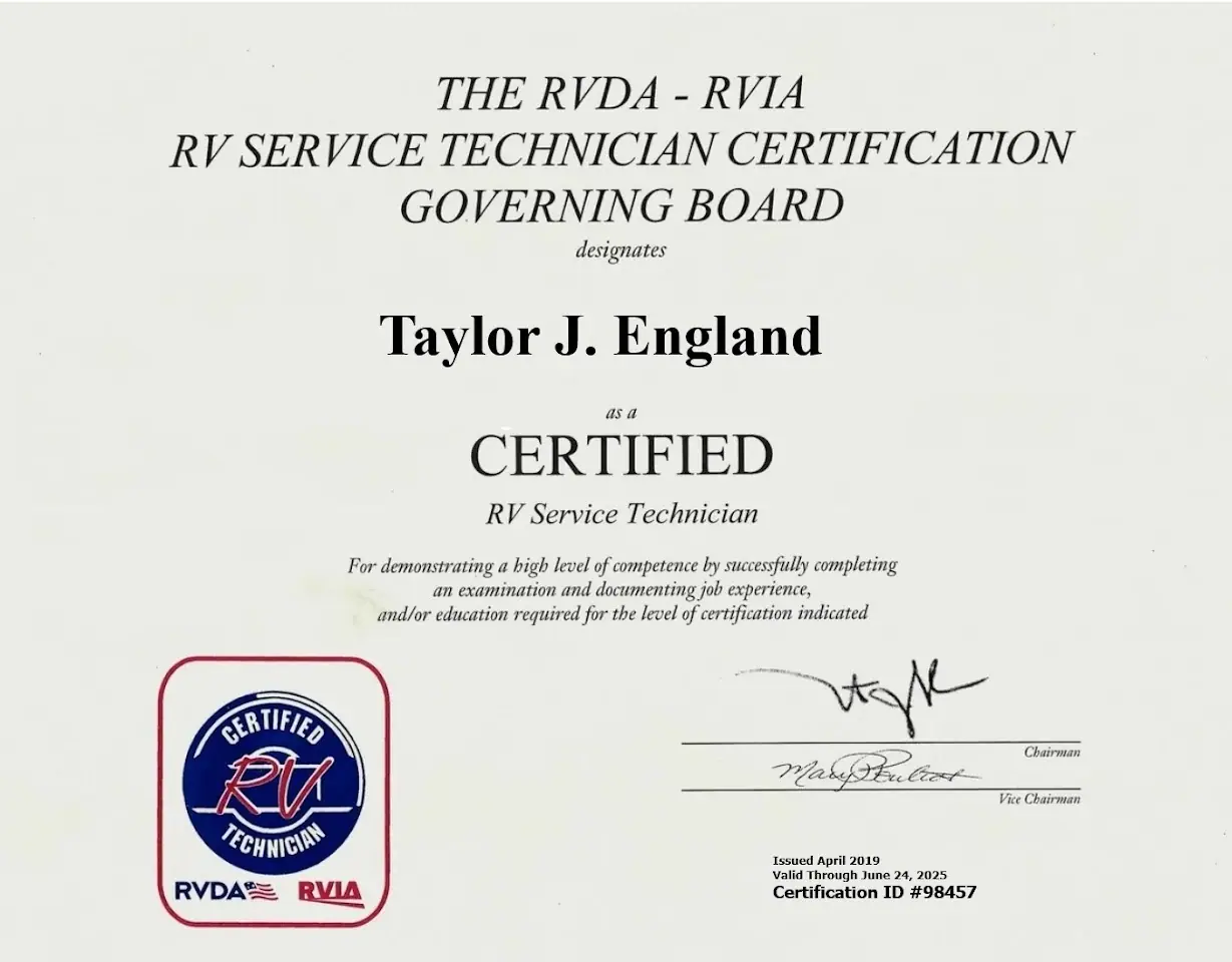 Taylor's Mobile RV Service, RV repair in Oceanside